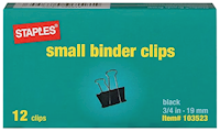 BINDER CLIPS, SMALL, STAPLES, BLACK, 12/CT MAIN